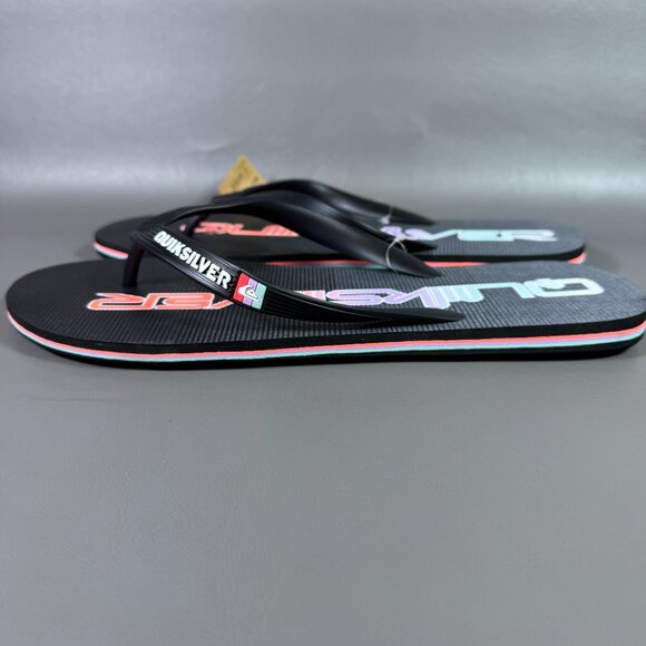 Quiksilver Molokai Flip Flops Mens Size 12 Thong Sandals Black Colorful Script - Picture 6 of 11
